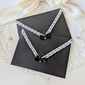 Black and White Lace Envelopes | Shimmer A7 Envelopes with Bow for 5x7 Cards, Party Invitations, Letter Writing image 2