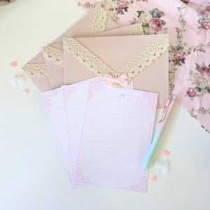 Ensemble enveloppe et lettre roses | Joli ensemble d'enveloppes A7 et de cartes 5 x 7 en dentelle pour écrire des lettres