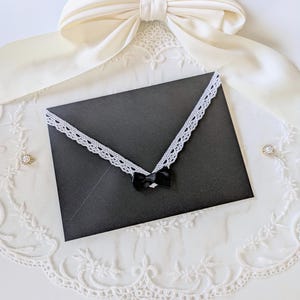 Black and White Lace Envelopes | Shimmer A7 Envelopes with Bow for 5x7 Cards, Party Invitations, Letter Writing image 1