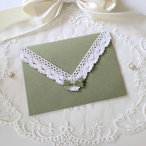 Sobres de encaje verde salvia / Papelería A7 para invitaciones de boda, tarjetas y cartas de 5x7