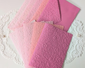 Pink Embossed Floral Card and Envelope - Set of 5 Matching Stationery Letter Set