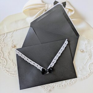 Black and White Lace Envelopes | Shimmer A7 Envelopes with Bow for 5x7 Cards, Party Invitations, Letter Writing image 5