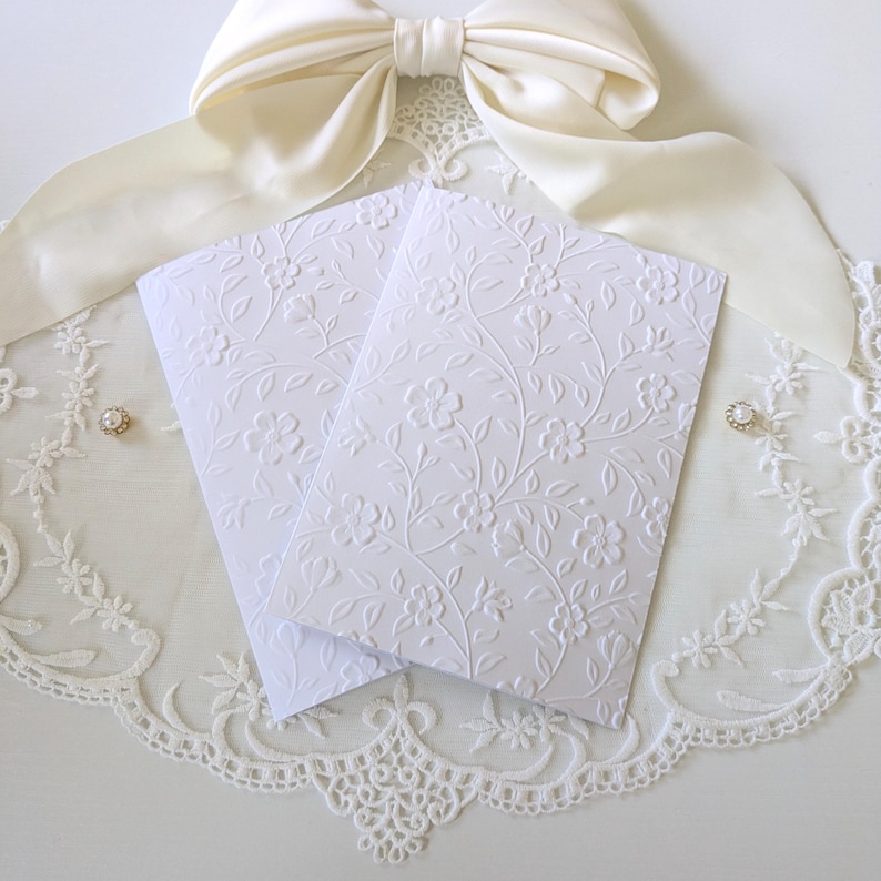 Floral Embossed Blank Card Set | 5x7 White Greeting Cards for Thank You ...