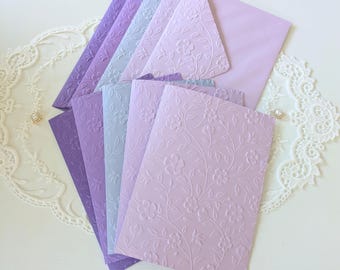 Purple Embossed Floral Card and Envelope | Set of 5 Matching Stationery Letter Set