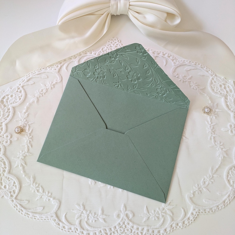 Sage Green Floral Embossed Greeting Cards Set | Blank 5x7 Cards and ...