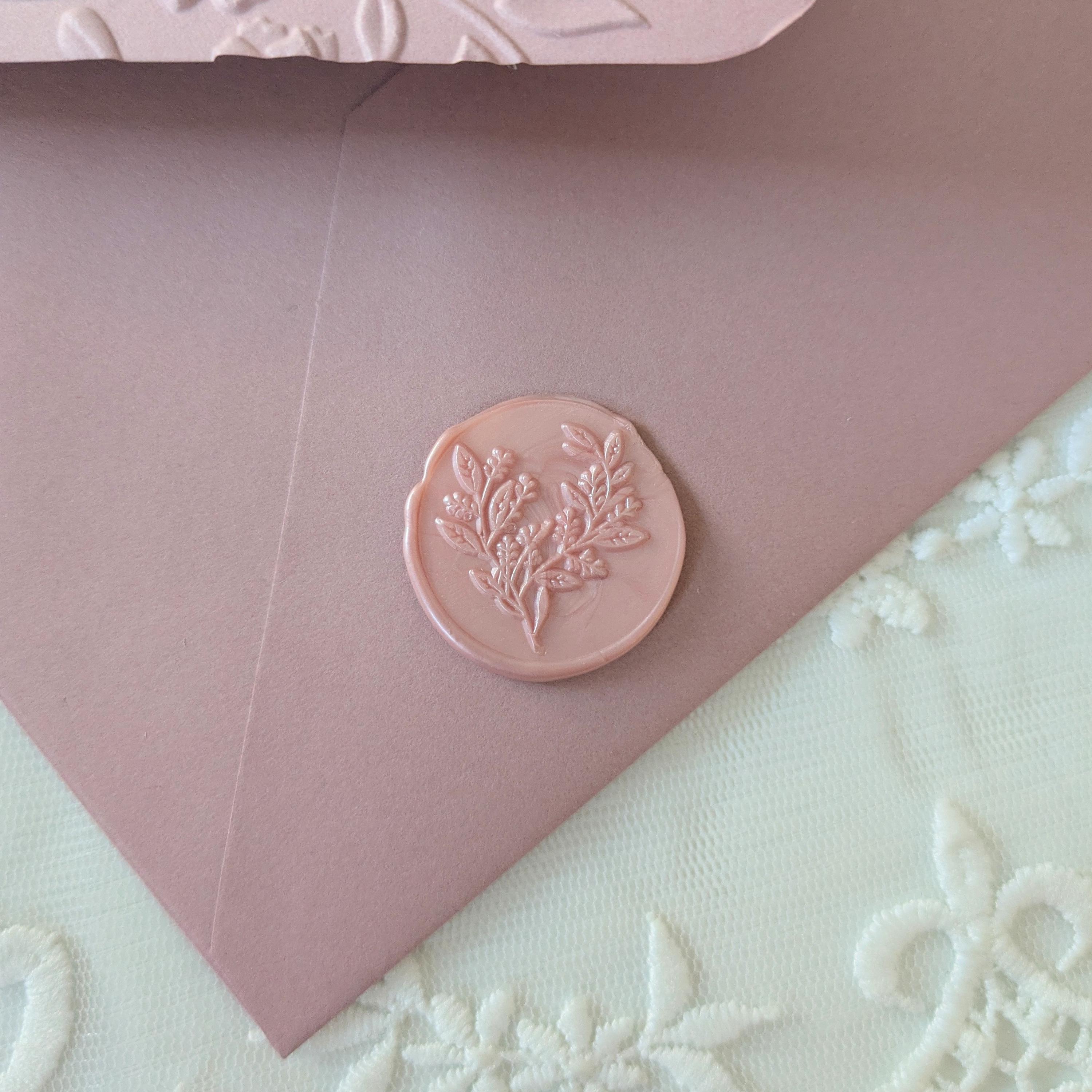 Dusty Rose Envelope and Wax Seal Set | Pink Floral A7 Embossed Envelope
