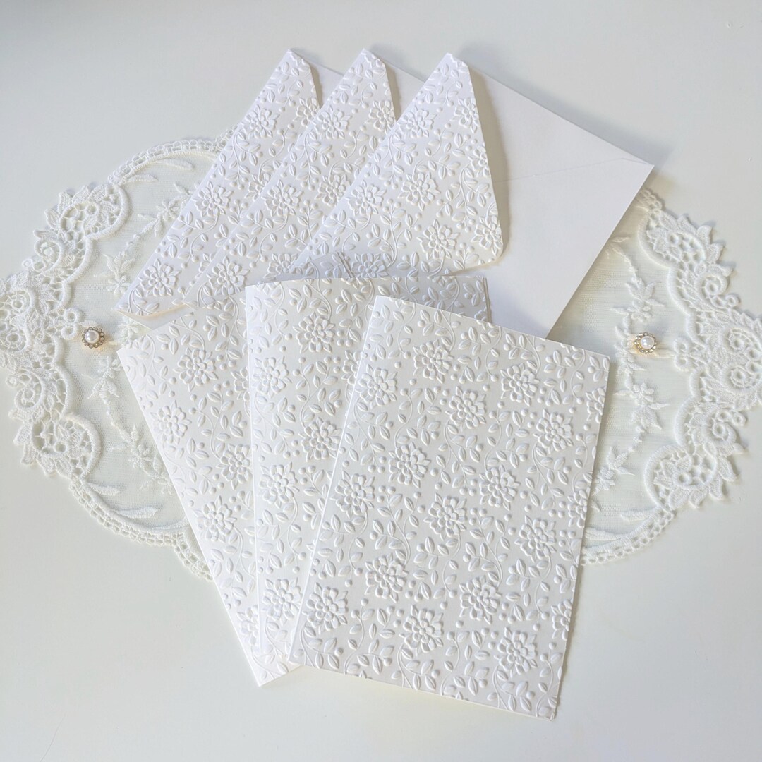 Embossed Flower Berry Greeting Card Set | 5x7 White Floral Thank You ...