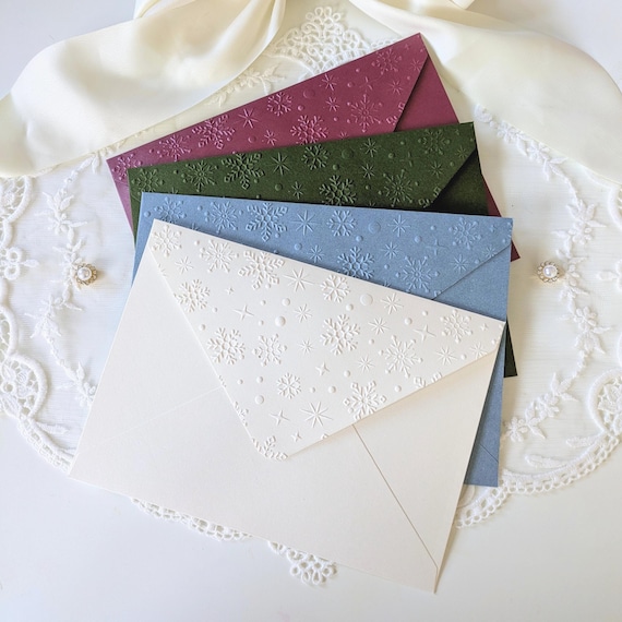 Snowflake Embossed Envelopes - A7 Size | Customizable Winter and Holiday Stationery