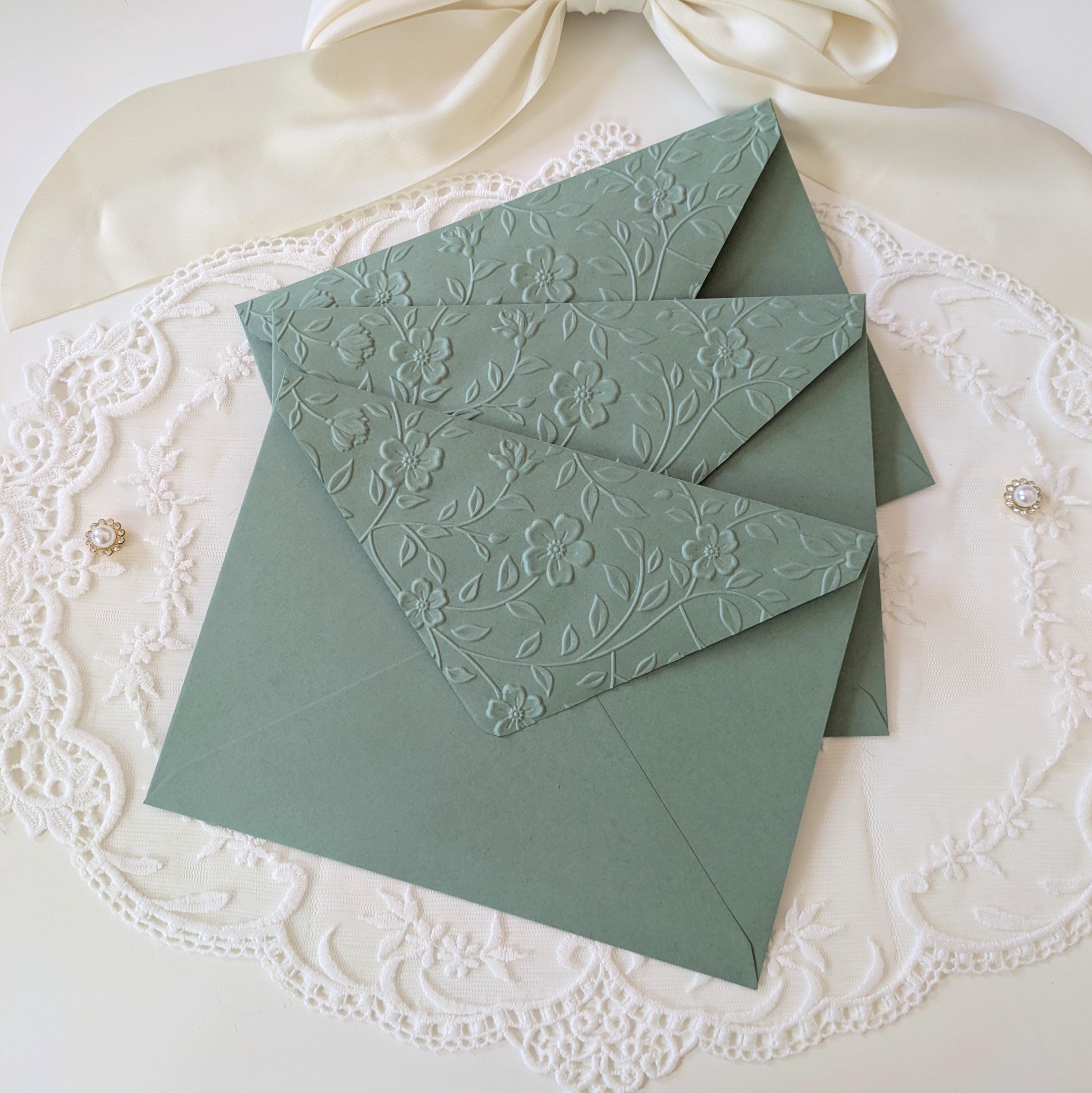 Sage Green Floral Embossed Greeting Cards Set | Blank 5x7 Cards and ...