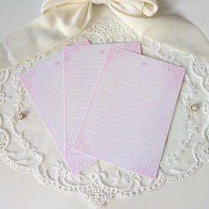 Pink Lined Letter Writing Paper Set | 5x7 Cardstock Cards with Bow for Letters