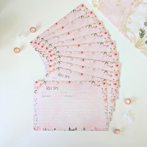 Schede di ricette floreali rosa - Set di 10 / Schede di ricette bifacciali 4x6 per l'organizzazione della cucina, regalo per la festa della mamma, cuochi e fornai