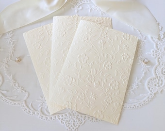 Floral Embossed Blank Card Set | 5x7 Cream Greeting Cards for Thank You Notes, Handwritten Letters, Weddings, and Bridal Showers