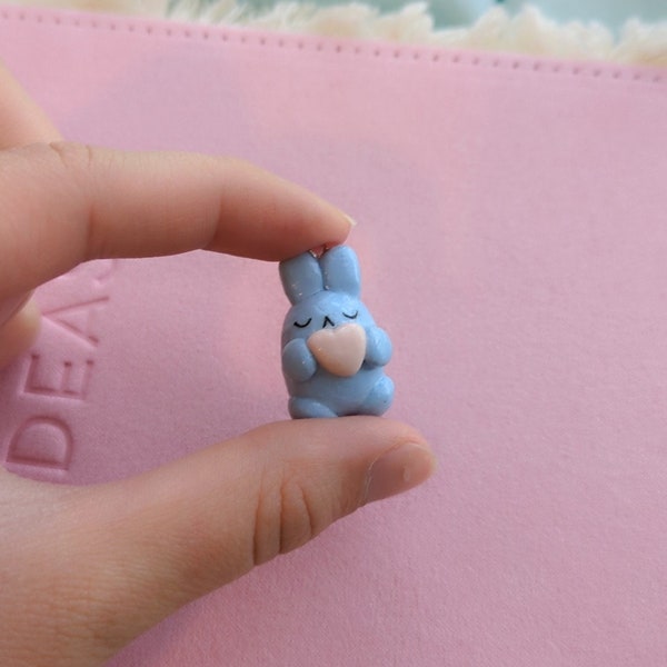 Cute Polymer Clay Bunny Charm, Miniature Kawaii Bunny Charm, Blue Bunny Charm for Jewelry