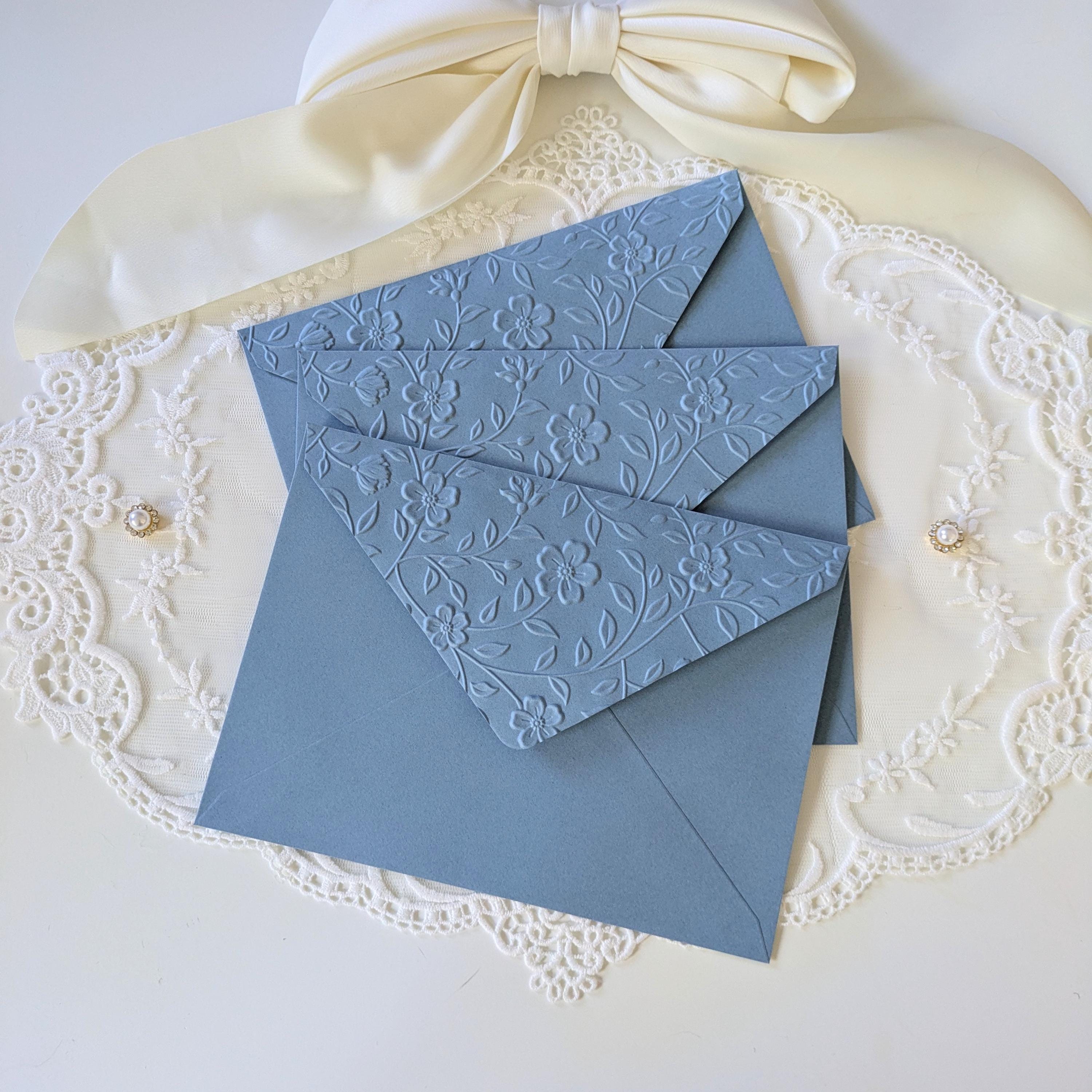 Dusty Blue Floral Embossed Greeting Cards Set | Blank 5x7 Cards and ...