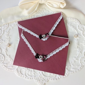 Burgundy Envelope with Bow | Elegant A7 Pearl Envelope for 5x7 Letters and Invitations