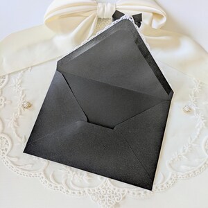 Black and White Lace Envelopes | Shimmer A7 Envelopes with Bow for 5x7 Cards, Party Invitations, Letter Writing image 3