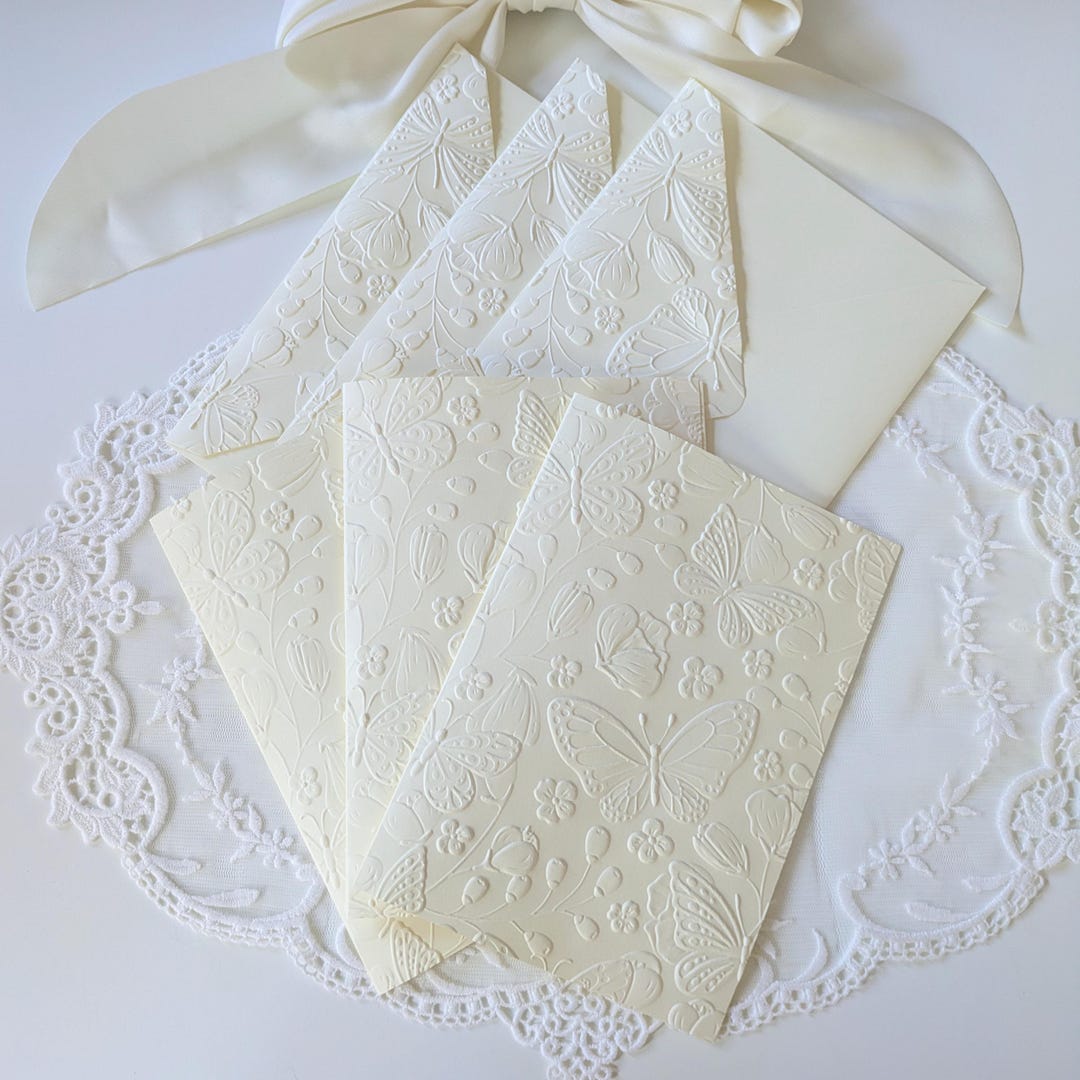Cream Butterfly Embossed Greeting Cards Set | Blank 5x7 Cards and ...