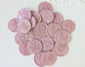 Blush Pink Botanical Wax Seal Stickers | Handmade Elegant Self Adhesive Wax Seals for Wedding Invitations, Bridal Showers, and Letters
