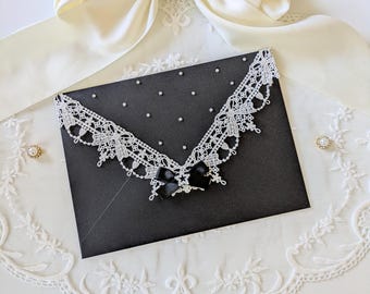 Celestial Lace Envelopes | Black and White Decorative A7 Envelopes for Weddings and Letters