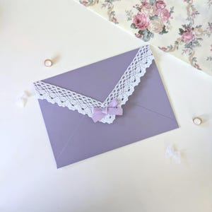 Sobres de encaje lavanda / Lindos artículos de papelería morados decorados a mano para escribir cartas, invitaciones de boda, aniversarios y regalos románticos