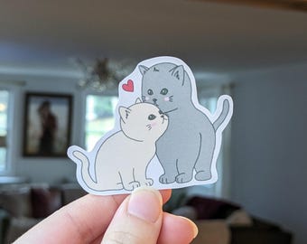 Pegatina de gatos enamorados, adorable pegatina de gato para diarios, cuadernos, portátiles y más, regalo de pareja para dueños de gatos.