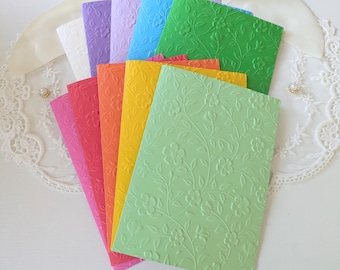 Colorful Floral Embossed Cards | Set of 10 5x7" Blank Greeting Cards for Birthdays, Crafting, and Pen Pals