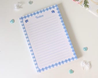 Blueberry Notepad - 50 Tear-Off Pages | Handmade A6 Blue Plaid Memo Pad for Daily Planning, Note Taking and To Do Lists