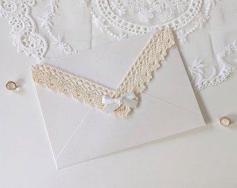 Shimmer Ivory Lace Envelopes | Pretty Hand Decorated Stationery for Letter Writing, Wedding Invitations, Anniversaries, and Romantic Gifts