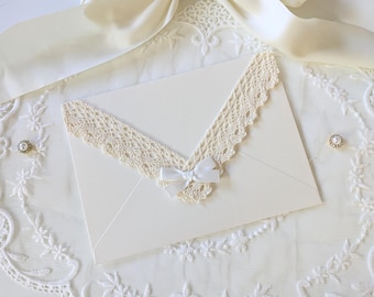 Shimmer Ivory Lace Envelopes | Pretty Hand Decorated Stationery for Letter Writing, Wedding Invitations, Anniversaries, and Romantic Gifts