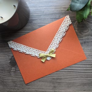 Sobres de encaje naranja, sobres decorados a mano para cumpleaños, tarjetas de agradecimiento, invitaciones, cartas de amor y más