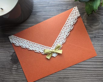 Orange Lace Envelopes, Hand Decorated Envelopes for Birthdays, Thank you Cards, Invitations, Love Letters and more
