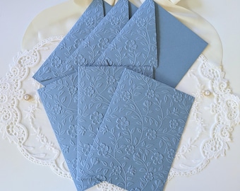 Dusty Blue Floral Embossed Greeting Cards Set | Blank 5x7 Cards and Envelopes for Thank You Notes, Handwritten Letters, and Weddings