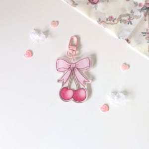 Coquette Acrylic Cherry Keychain | Cute Bow Charm Accessory for Purses, Bags, Keys, and Backpacks