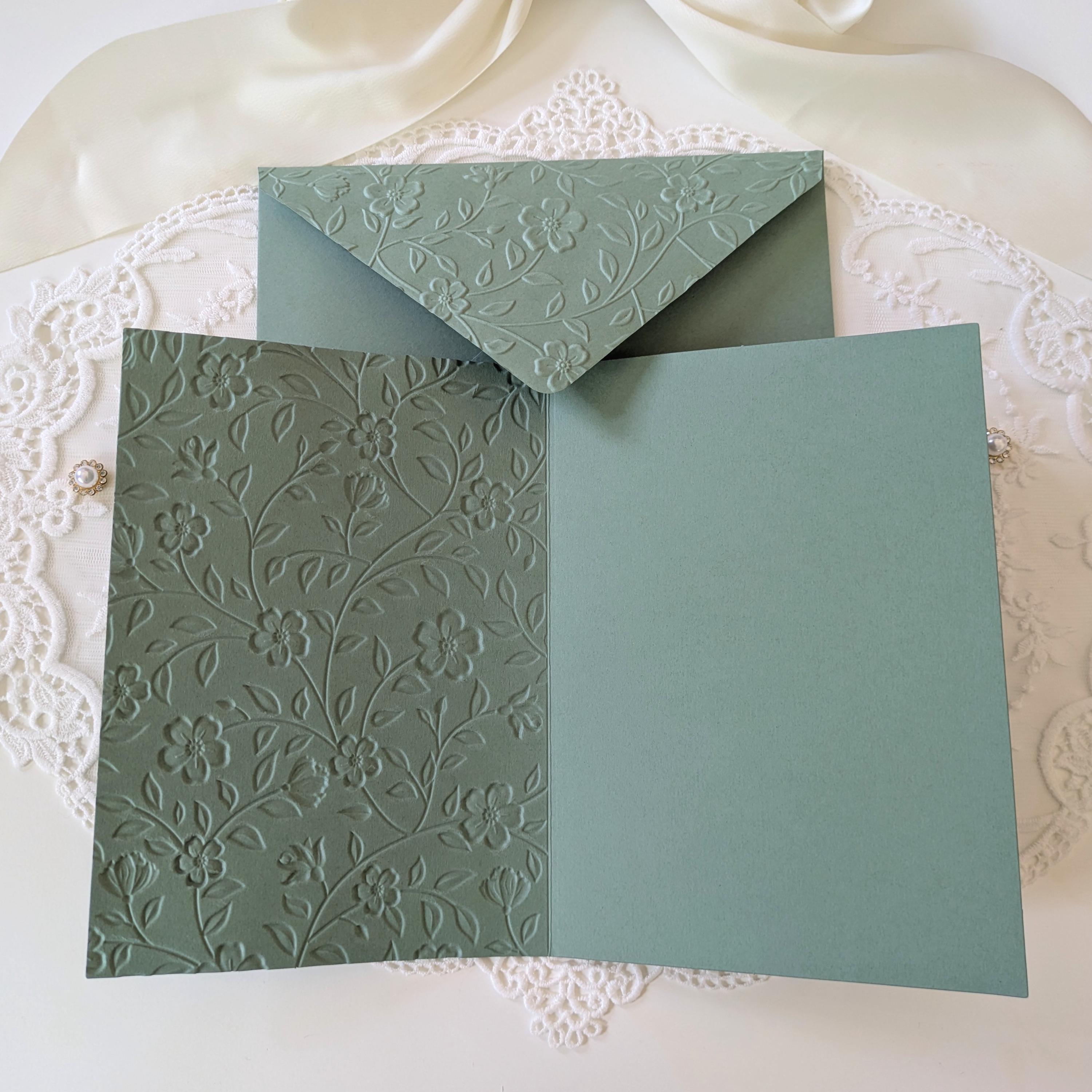 Sage Green Floral Embossed Greeting Cards Set | Blank 5x7 Cards and ...