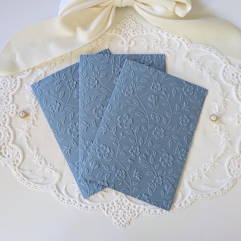 Dusty Blue Floral Embossed Greeting Cards Set | Blank 5x7 Cards and ...
