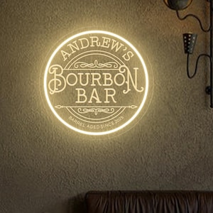 Custom Bourbon Bar Neon Sign,Personalized Bar LED Light,Home Bar Decor,Handmade,Gifts For Him,Man Cave Decor, Cocktail Bar, Beer Wall Sign