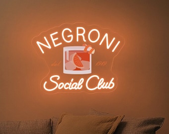 Negroni Social Club Neon Sign,Handmade Cocktail Neon Sign,Italian Cocktail Led Light,Gifts for Him,Negroni Lover,Bartender,Christmas Gifts