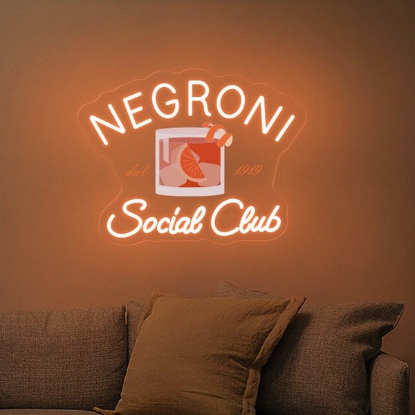 Negroni Social Club Neon Sign,Handmade Cocktail Neon Sign,Italian Cocktail Led Light,Wall Hangings,Gifts for Him,Negroni Lover,Bartender