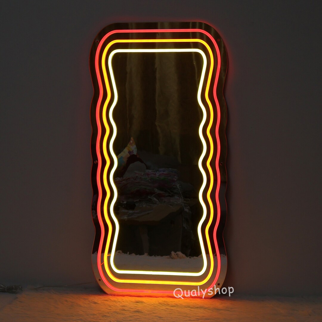 Wavy Mirror Neon Sign,rainbow Mirror,irregular Full Body Mirror,bedroom