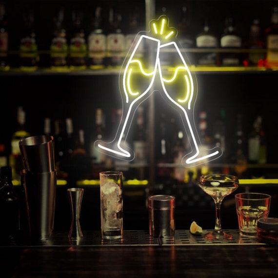 Champagne Glass Neon Sign: Handmade Bar Wall Decor