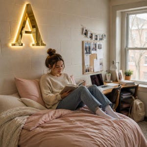 May include: A large, gold-colored, wall-mounted letter A sign featuring integrated LED backlighting that casts a warm glow against the wall. The metallic surface of the letter has a reflective finish, creating a bright, illuminated focal point.
