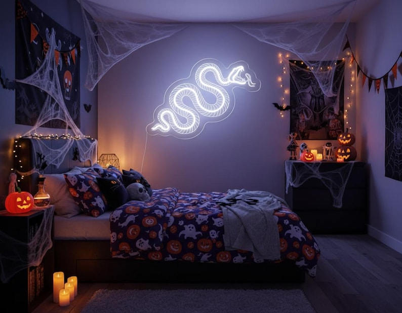 Handmade Snake Skeleton Neon Sign: Gothic Room Decor image 4