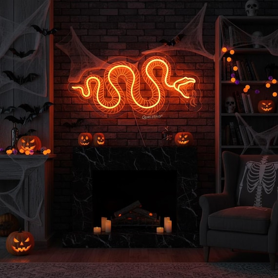 Handmade Snake Skeleton Neon Sign: Gothic Room Decor