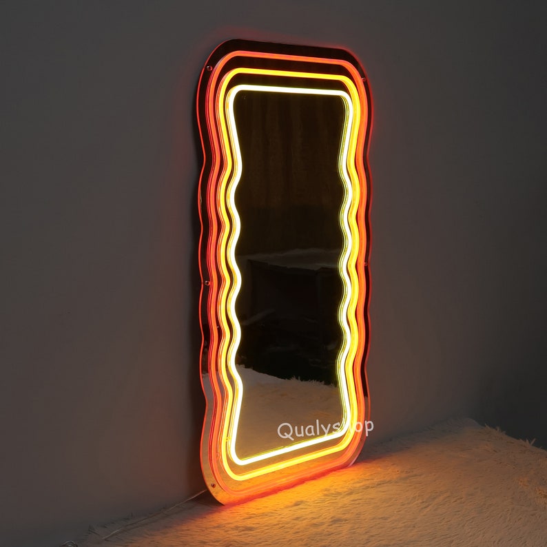 Wavy Mirror Neon Sign,rainbow Mirror,irregular Full Body Mirror,bedroom