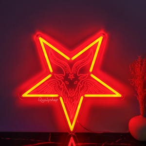 Black Goat Neon Sign,Baphomet Neon Sign,Pentagram Goat Neon Sign,Gothic Decor,Black Goat Head Wall Hanging,Gothic Dark Decor,Gifts For Goth