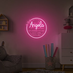Personalized Baby Announcement Neon Sign,Birth Stats Sign,Bedroom Wall Decoration,Gifts for Mom,Baby Name Light Sign,Newborn Gift,Baby Name