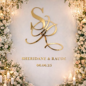 Personalized Wedding Monogram Sign, Mirror Gold Name Wall Decor, Ceremony Backdrop Logo