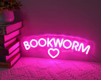 Bookworm Neon Sign: Library Reading Nook Decor