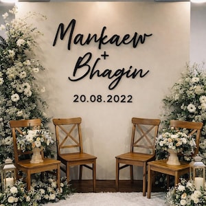 Personalized Wedding Acrylic Name Sign, Custom Gold Script Backdrop Decor