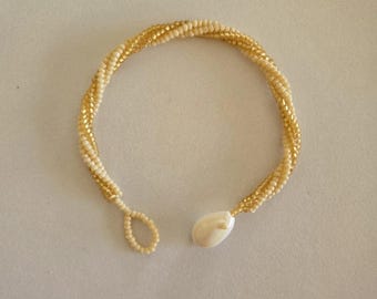 Twisted Beaded Rope Bracelet with Natural Cowrie Shell Clasp，Boho Summer Jewelry, Custom 6-8"